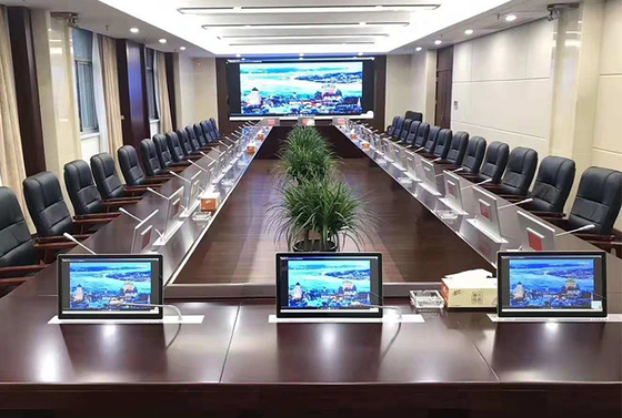 China Conferentiezaal Desktoplcd Opheffende het Mechanisme Impliciete LEIDENE van de Monitor van de Audiomicrofoon het Bureausysteem het Schermvertoning leverancier